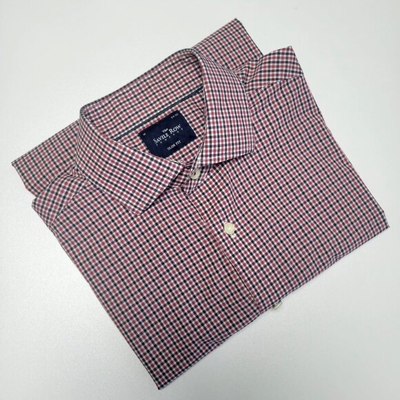 Savile Row Slim Fit Dress Shirt Red/Blue Gingham Check Size 16 34/35 - Picture 10 of 12